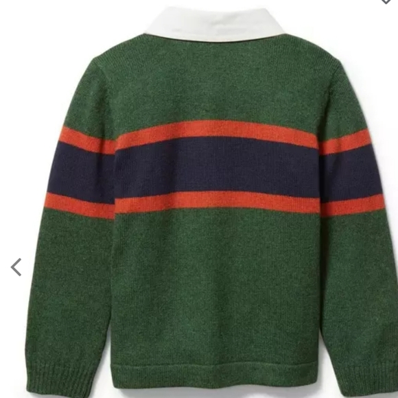 Janie and Jack Rugby Sweater green orange strip w blue, Juniper Green - Picture 2 of 6
